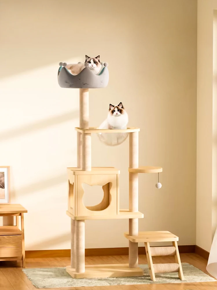 

Cat Climbing Frame Cat Tree Cat Nest Integrated Solid Wood Environmental Protection Smooth No Burr to Prevent Cuts Cat's Paw