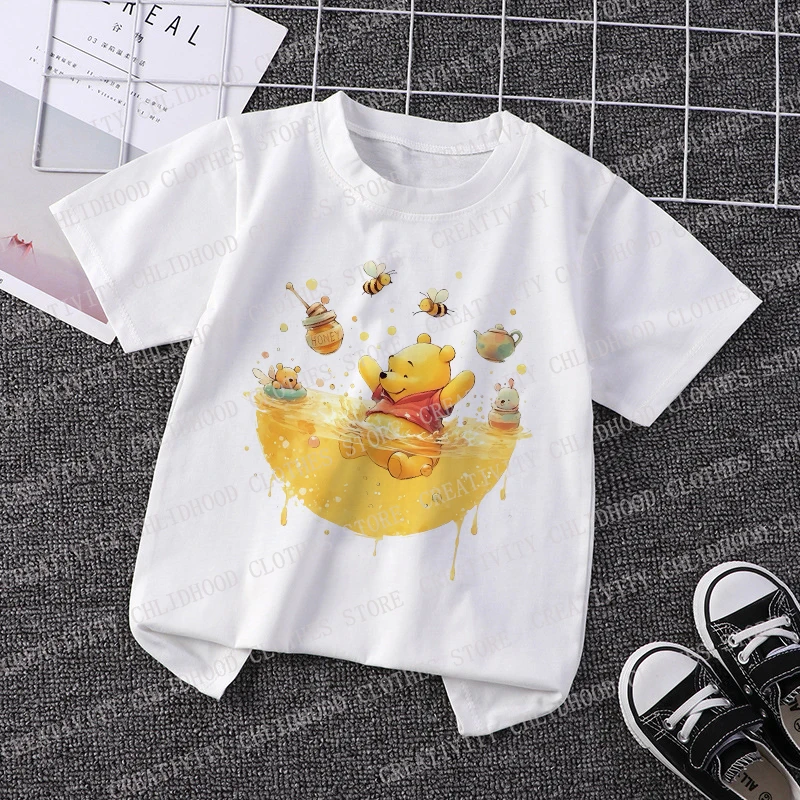 Kids T Shirt Winnie The Pooh Baby Disney Teenie Weenie Tee Shirts for Boys Girls Summer Cute Kawaii Children Clothes Tops Gift