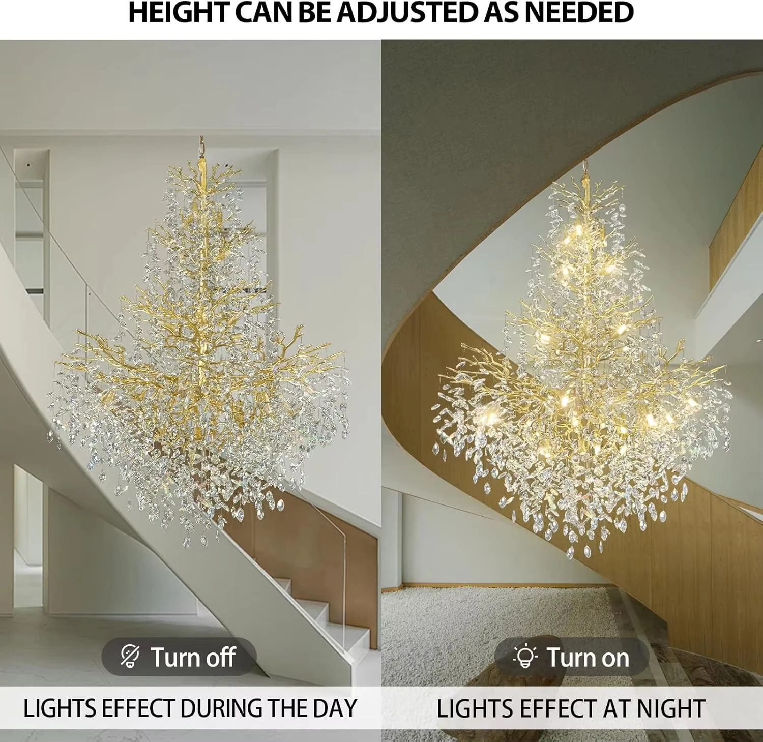 Modern Luxury Crystal Chandelier For Loft Living Room Staircase Foyer High Stairway Crystal Tree Branch Ceiling Chandelier