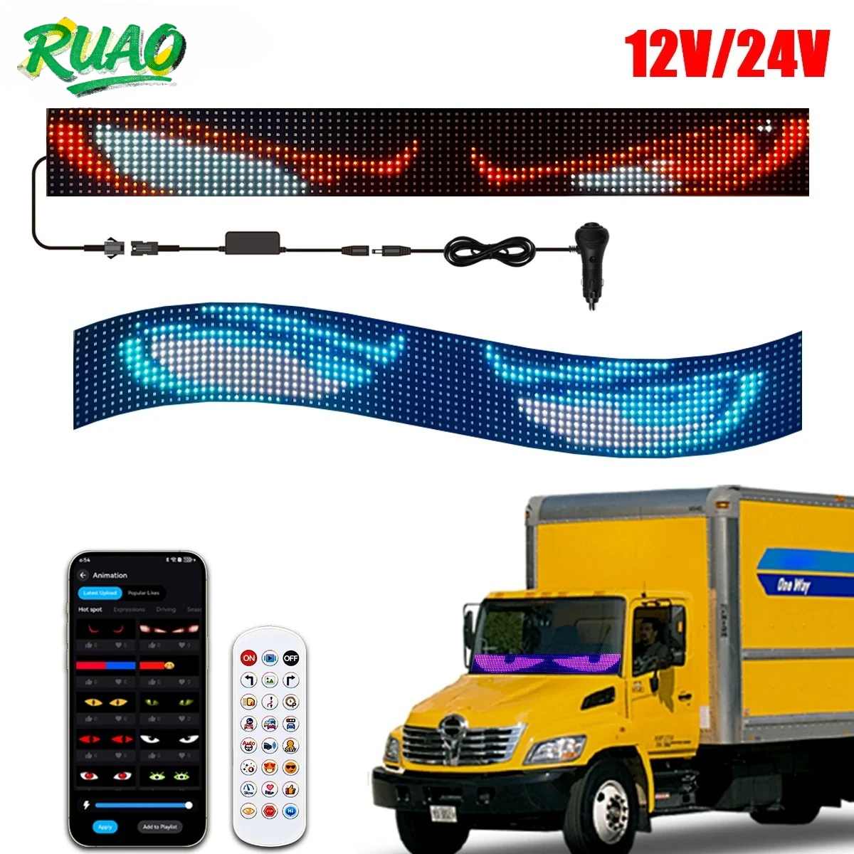 

Large Sceen LED Devil's Eye Truck Car Interior Decoration Ambient Light App Remote Control Custom Text Pattern Lighting 12V 24V