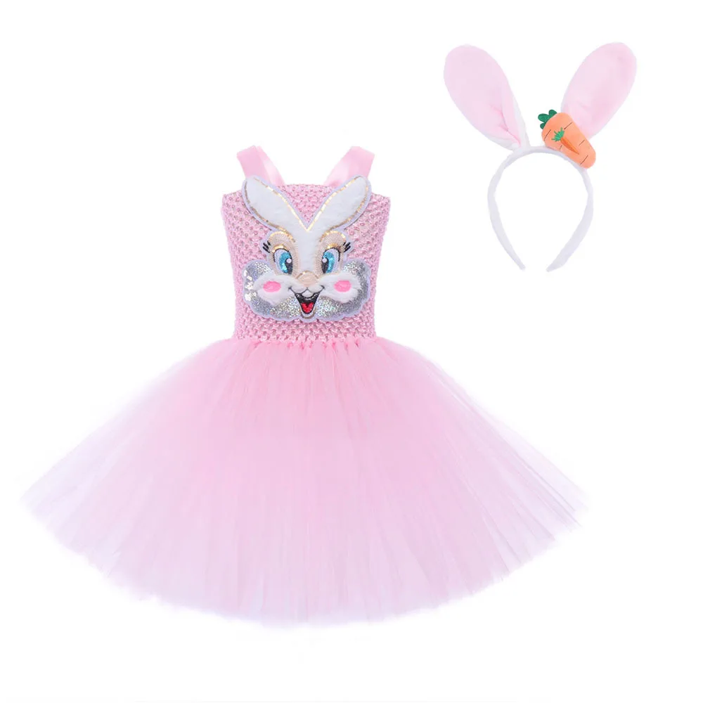 Kids Bunny Tulle Tutu Dress Pettiskirt Easter Stage Festival Party Outfit Children Animal Role Play Cute Style Dress Up Clothing