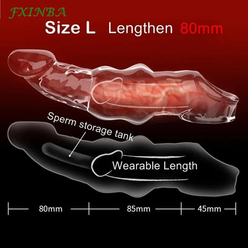 FXINBA Clear Large Penis Sleeve Extender Huge Reusable Condoms Delay Sex Toys for Men Thick Cock Sleeve Extender Dick Enlarger