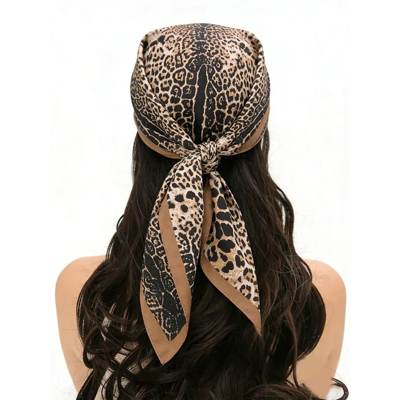 

Fashion Leopard Print Square Scarf for Women Bandanna Spring/Summer Headband Neckerchief Imitation Silk Decoration Hair Scarf