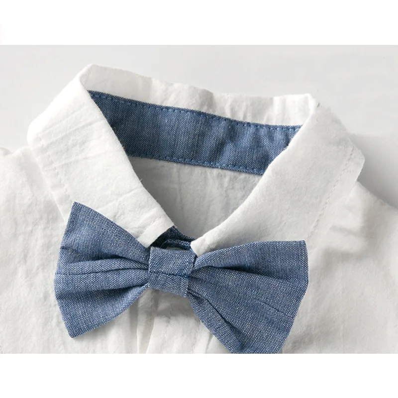 Somenie Male baby infant two-piece summer climbing suit with collar, gentleman's white shirt, overalls, tie dress