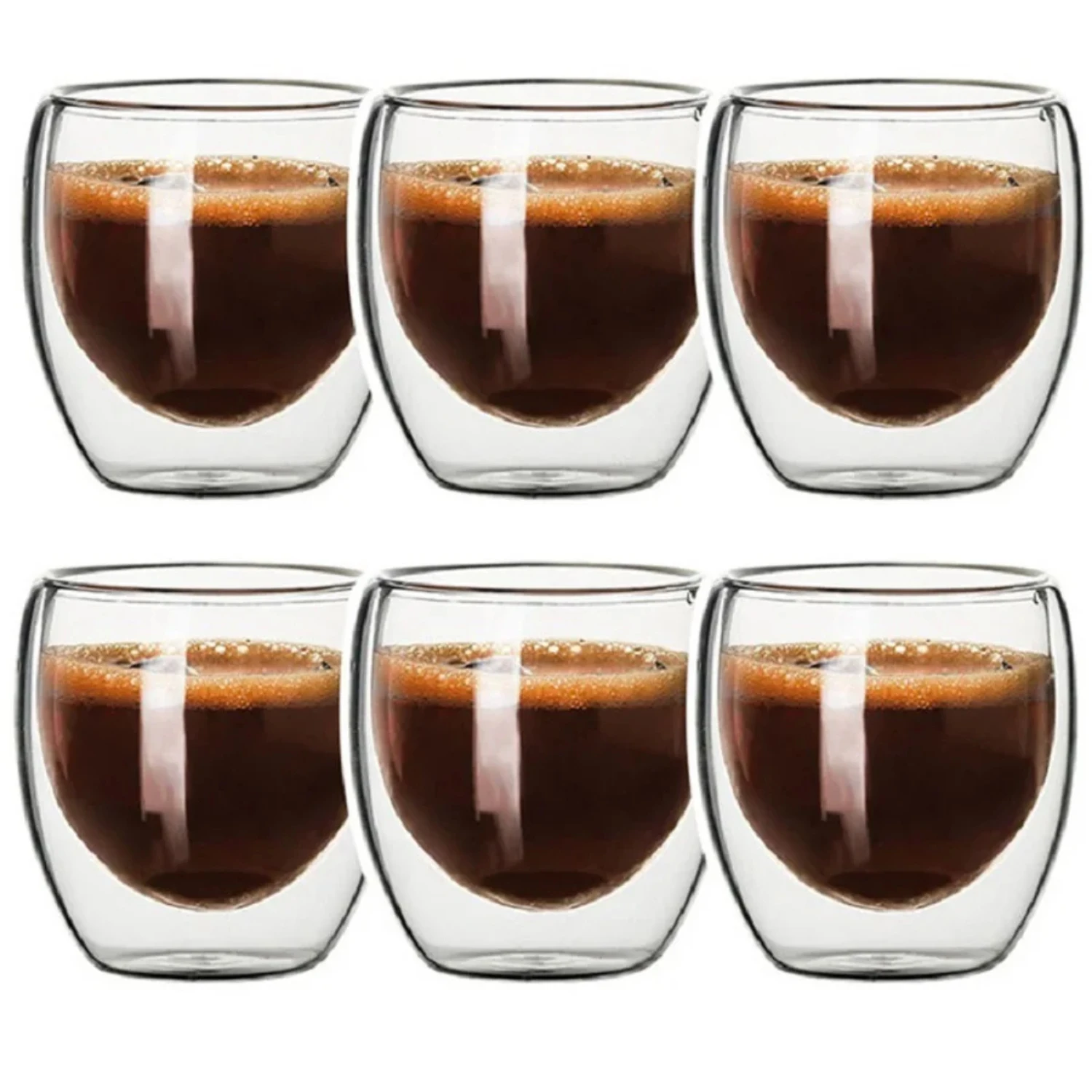 Set of 6 elegant double walled glass espresso cups, 2.8oz capacity, insulating and crystal clear, perfect for enjoying your favo