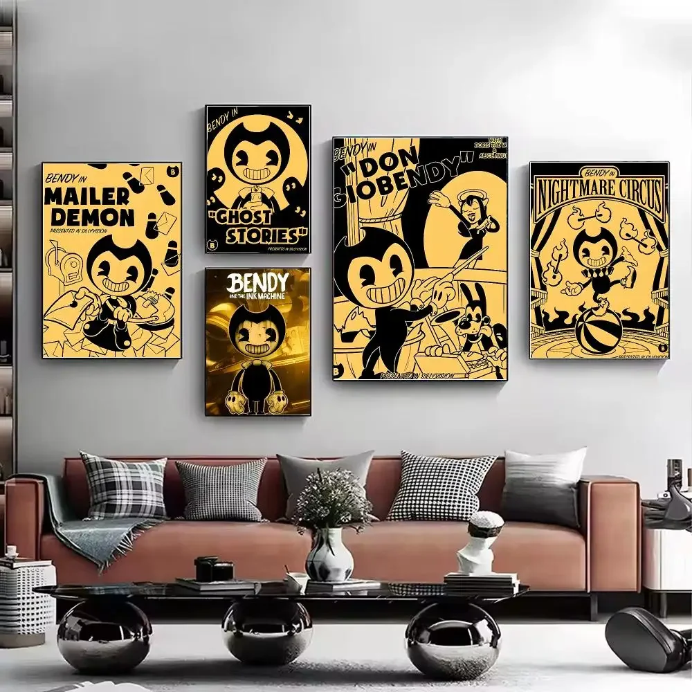 B-Bendy and the Ink Machine Poster HD Wall Art Aesthetic Home Decor for Living Room Bedroom Café Office Stylish Gift