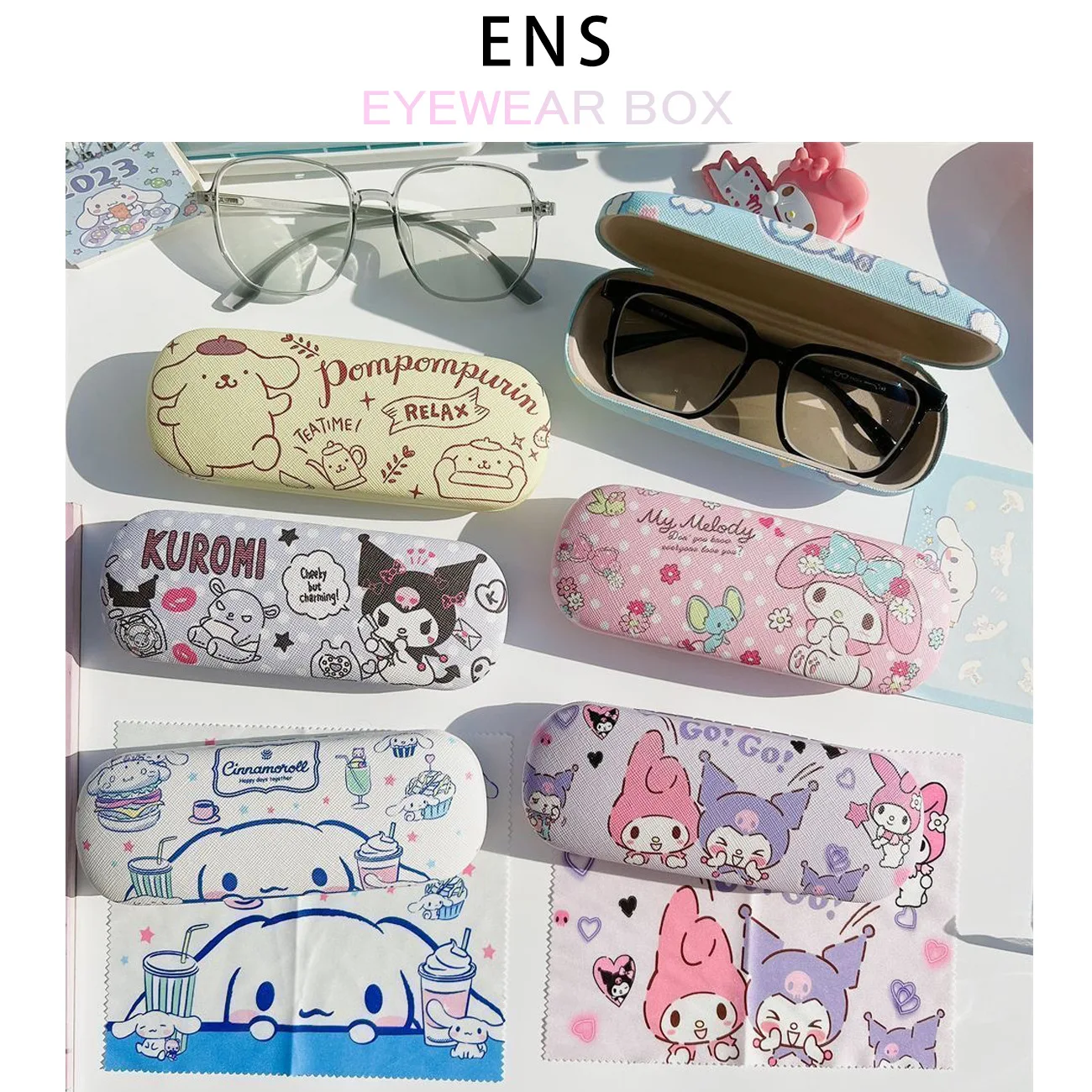 

Hellokitty Sanrio Glasses Case Cinnamoroll Kuromi Cartoon PU Anti-pressure Anti-Scratch Kuromi Students Myopia Glasses Case