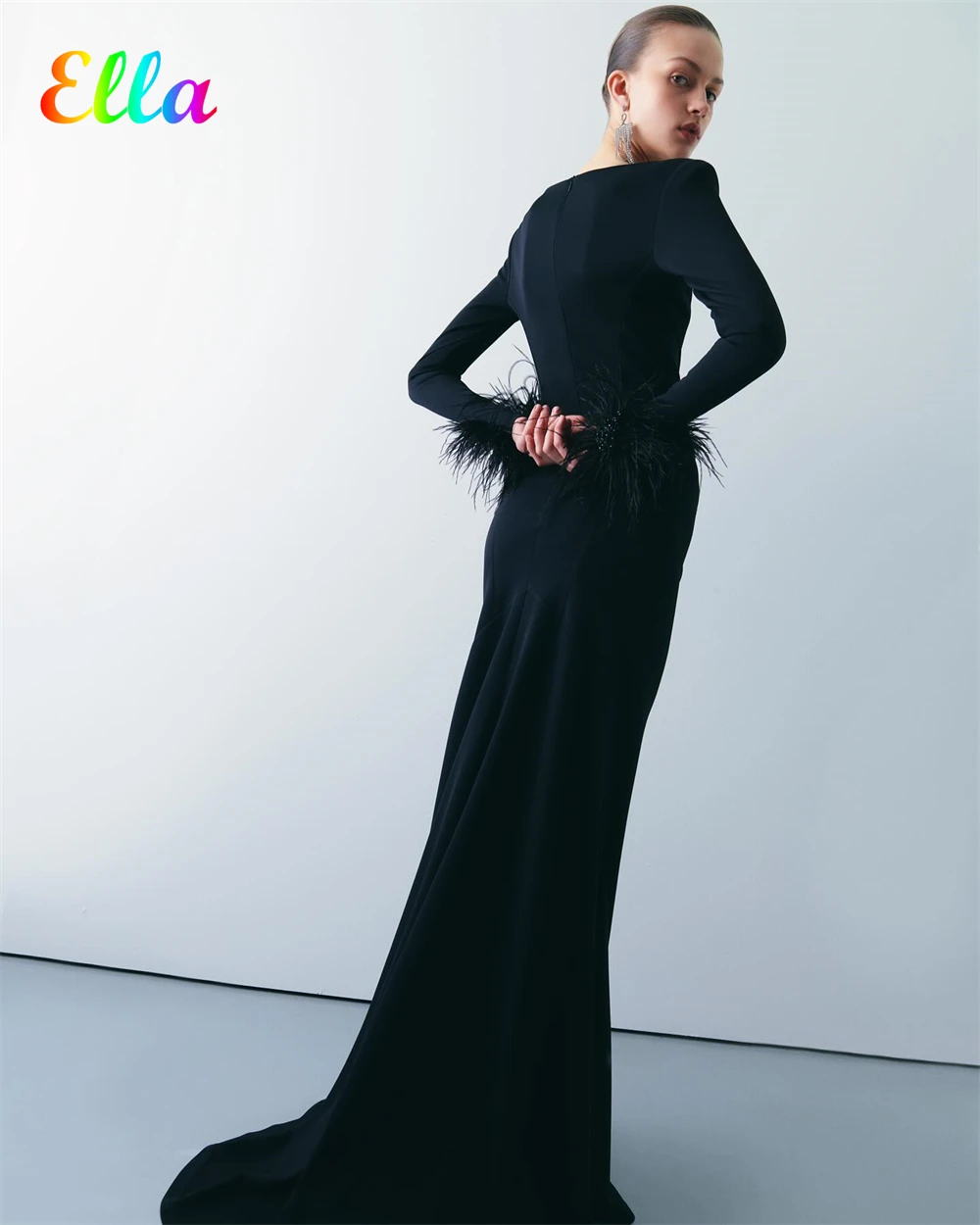 Customized Mermaid Temperament Jersey Evening Dress Exquisite Crew Neck Long Sleeves Homecoming Dress Special Occasio