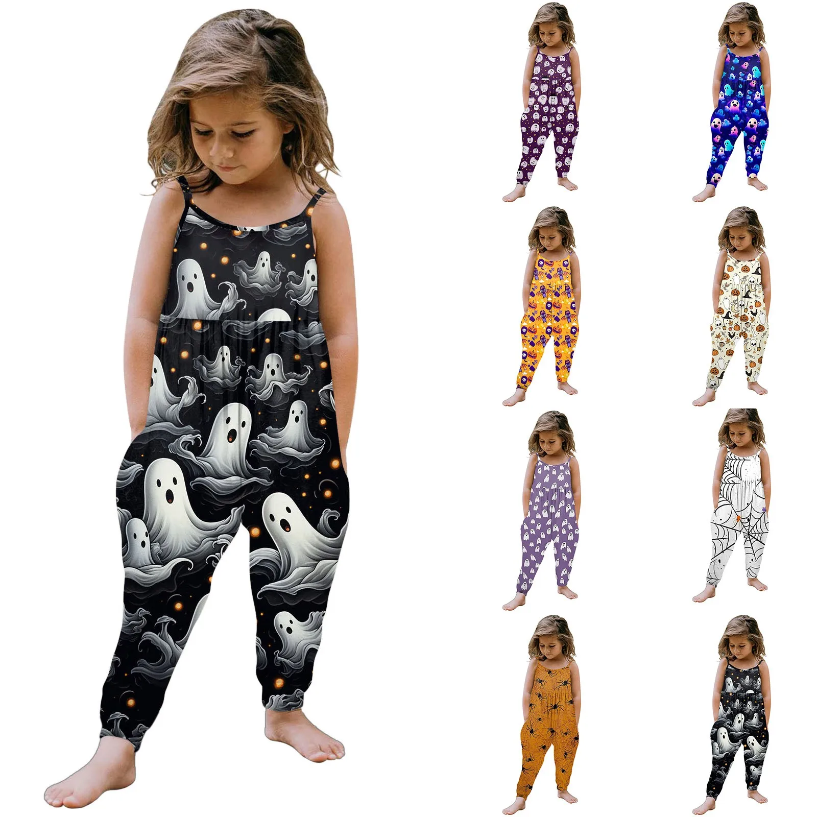 Mono con estampado de Halloween para niña pequeña, pelele sin mangas, pantalones, ropa de verano, Pelele de flores