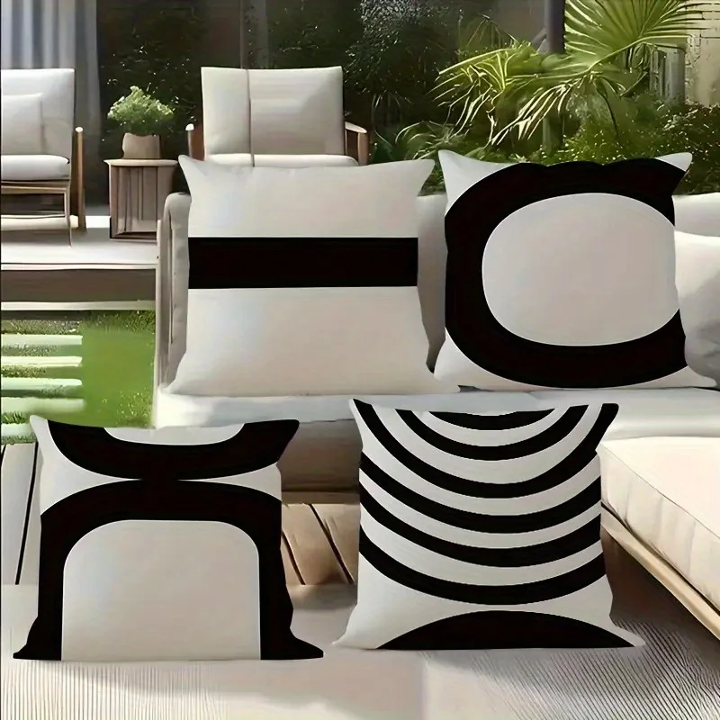 Black White Mid-Century Modern Pillow Covers, Geometric Decorative Throw Pillow Cases, Minimalist Home Decor Cushion Covers