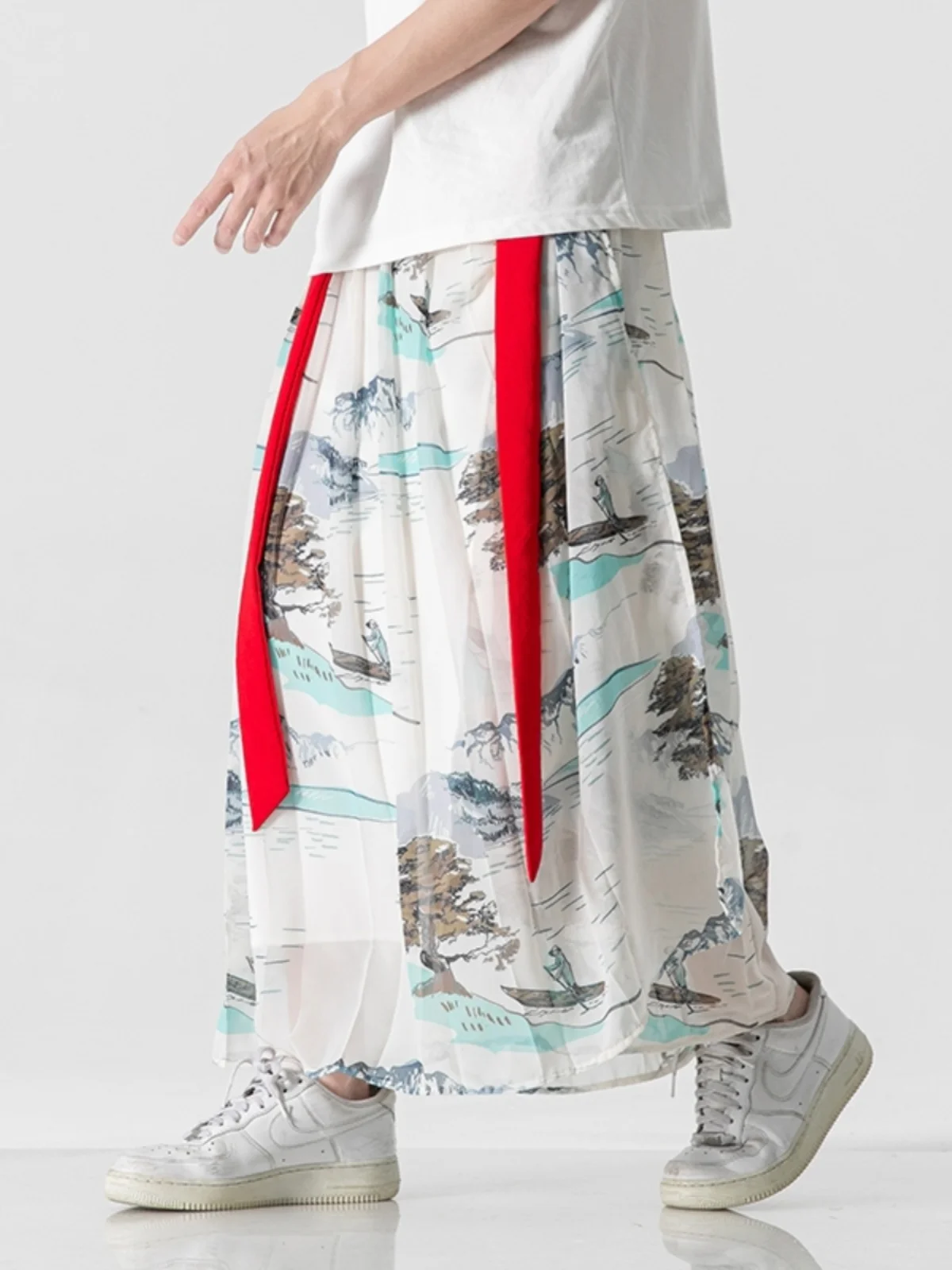 

Новые китайские мужские брюки-ханьфу в стиле Сун, повседневные широкие брюки-юбка, в стиле древних фееричных культур, улучшенные традиционные...