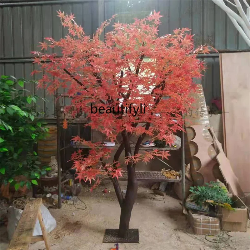 Artificial Green Maple Red Maple Large Plant Indoor Tree Living Room and Hotel Square Store Wedding Celebration Decoration