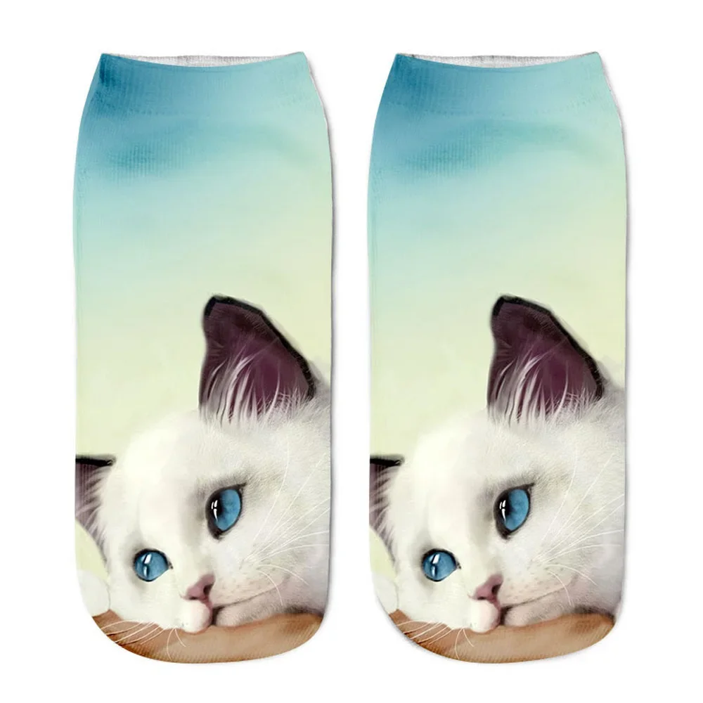 Cute Cat Face Low Ankle Socks for Women - Colorful and Fun Cartoon Print with Multiple Kittens - New Arrival