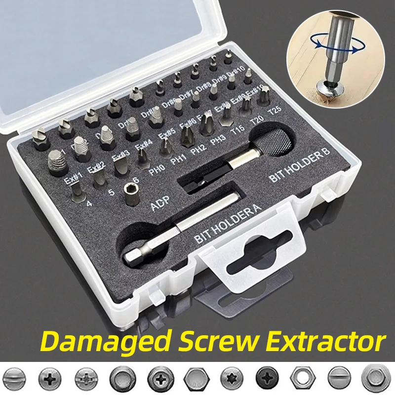 

Набор из 22 экстракторных отверток и инструментов для снятия — прочный, высокопроизводительный, для зачищенных/сломанных винтов, болтов, шпилек