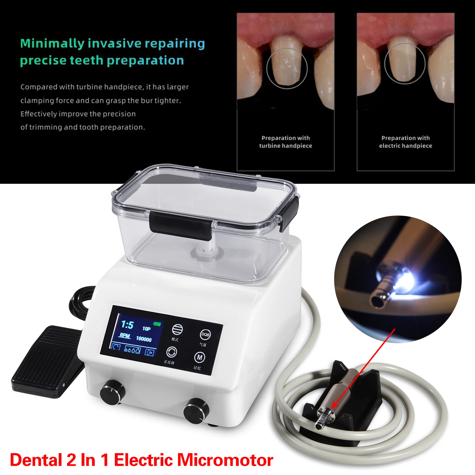 

2 In 1 Dental Brushless LED Electric Micromotor Vector Control DC Motor+Water Tank