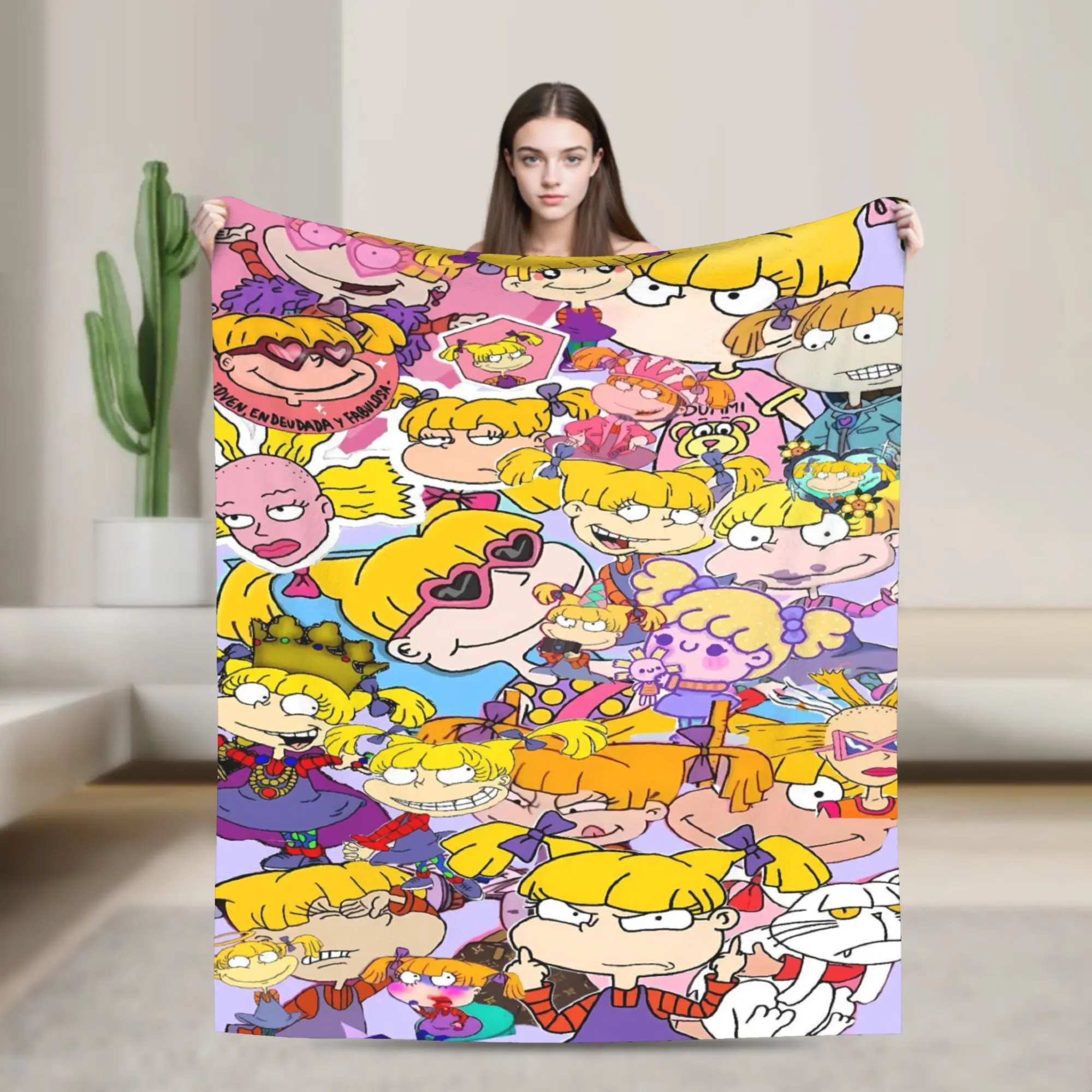 Warm Soft Blanket Picnic Rugrats 90s Revival Character  Throw Blanket  Flannel Bedspread For Outdoor Funny Sofa Bed Cover