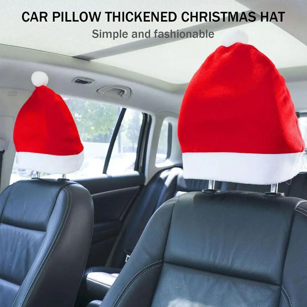 

2pcs Christmas Car Chair Cover Christmas Hat Head Pillowcase Car Decoration Hat Decoration Supplies Scene Decoration Props
