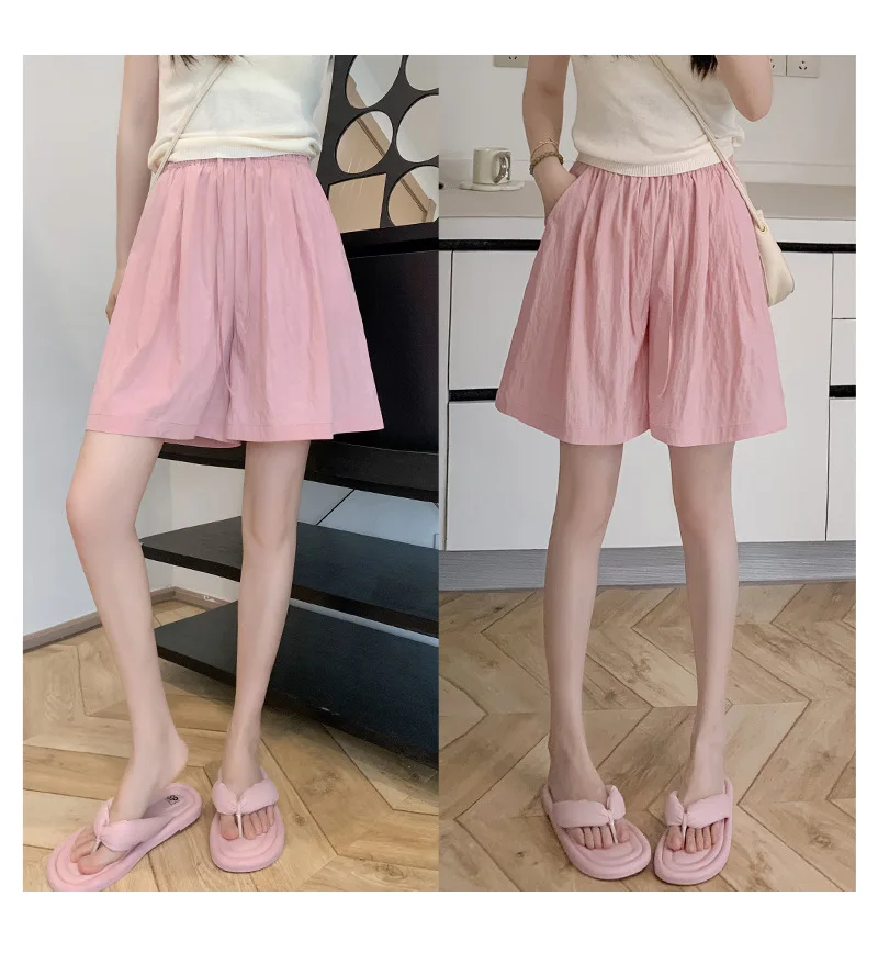 Solid Color Casual Summer Shorts for Women Thin Breathable Elastic Waist Shorts Woman Vacation Loose Wide Leg Shorts Beach Pants