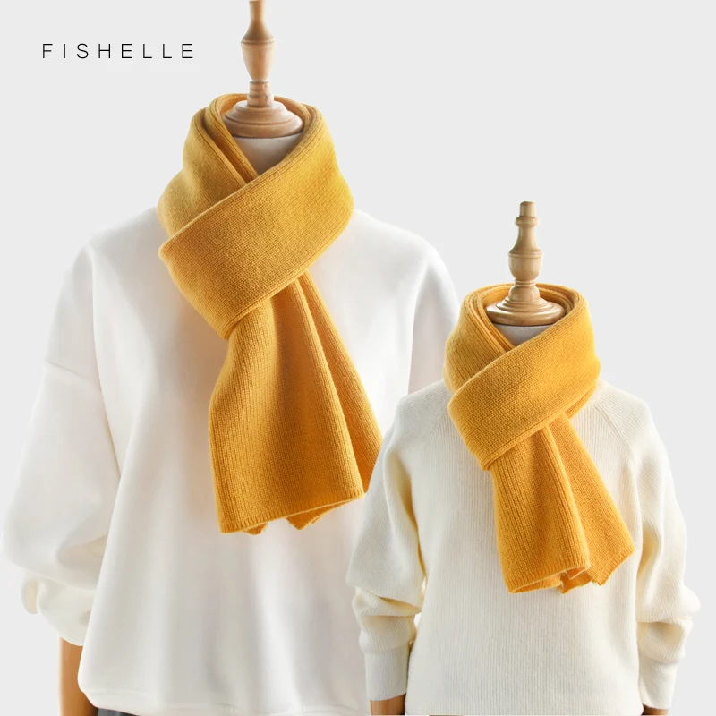 Bufanda de lana gruesa cálida para niños y adultos, bufandas de punto de Cachemira de lujo, color sólido, verde y amarillo, bufanda de invierno para