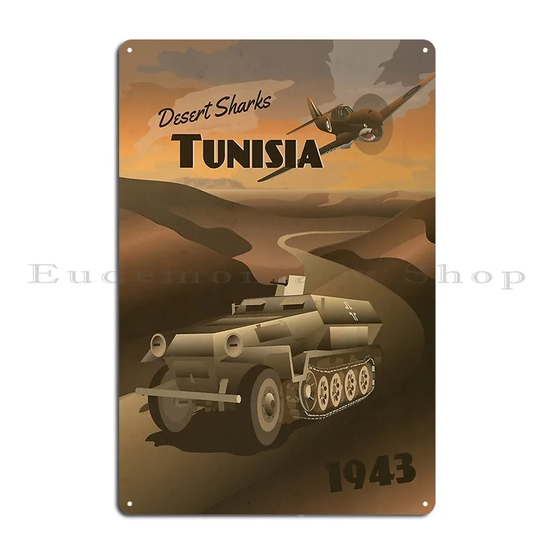 Tunisia 1943 Desert Shark Travel Poster Metal Sign Poster Club Garage Designs Club Club Tin Sign Poster