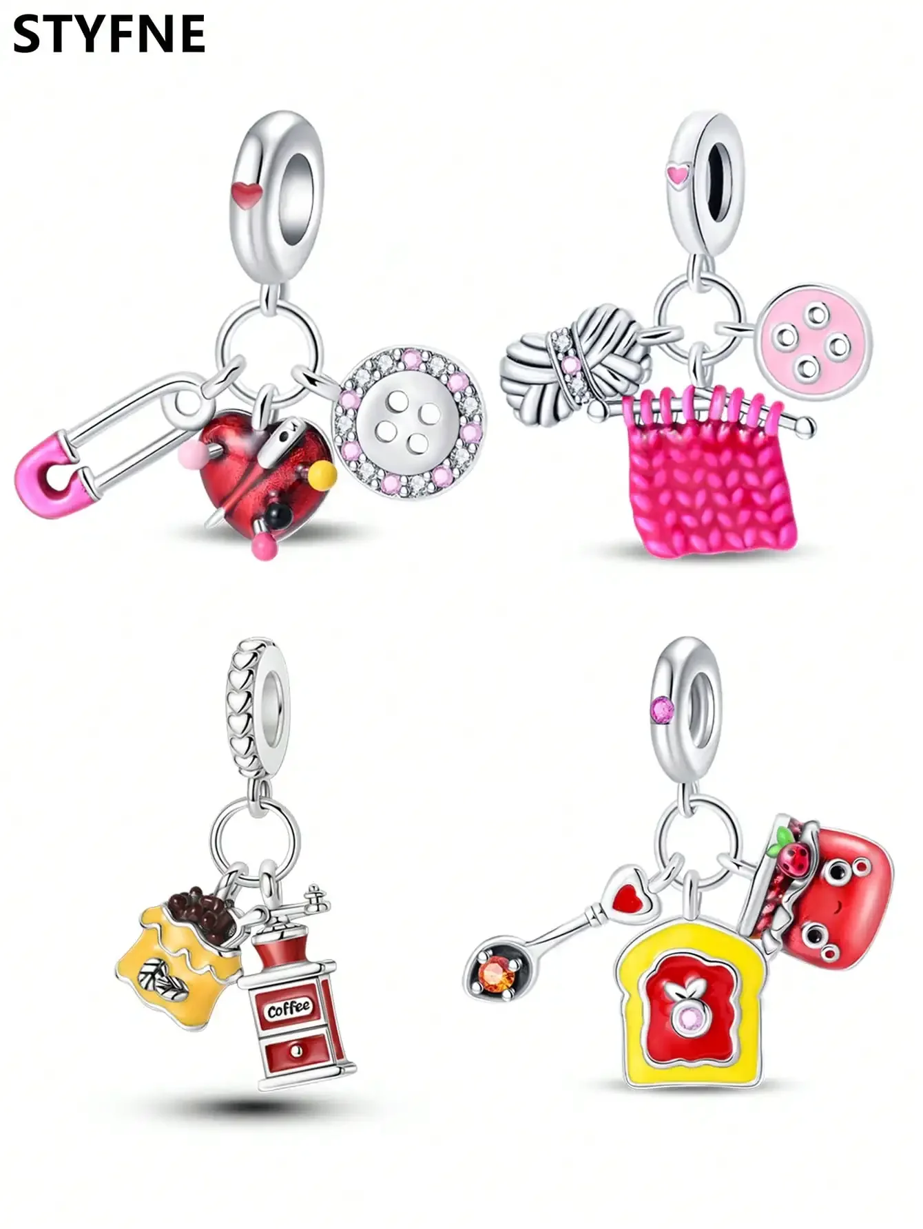 925er Silber vergoldet, Original-Charms, Kaffee, Erdbeermarmelade, Kakaobohnen, Perlen für Armbänder, Damenschmuck, Geschenk