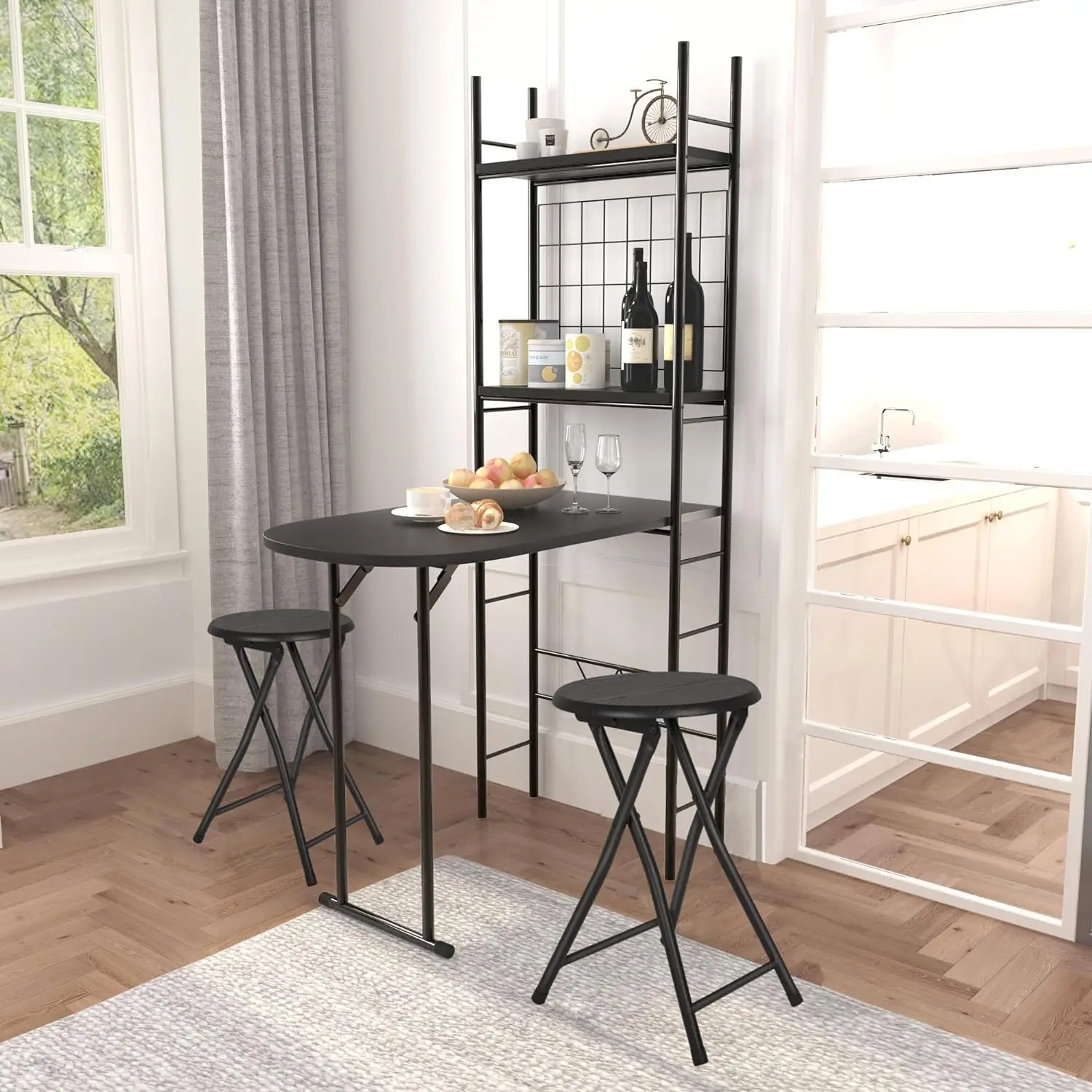 

Comfort corner 3-in-1 Kitchen Table Set with 2 Round Stools, Black, 21.9" x 35.4" Oval Tabletop