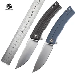 Cuchillo plegable con mango de pez petrificado PFP02 G10, D2, rodamientos de bolas de acero, herramienta EDC de supervivencia para acampar al aire libre