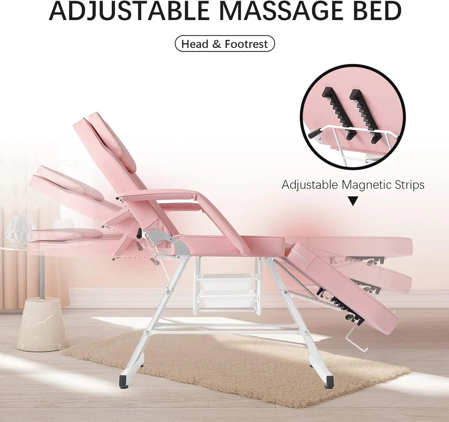 Silla Facial, cama de pestañas para extensiones de pestañas, silla de tatuaje para cliente con 2 cestas de almacenamiento ajustables, cama de esteticista