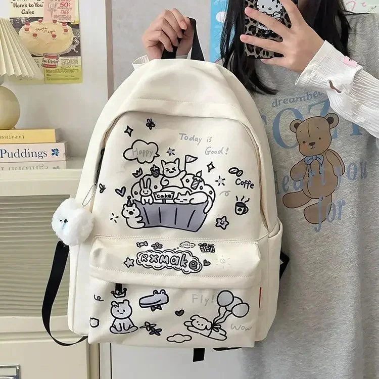 

2025 Kawaii Print Backpacks For Ladies Fashion College Style Graffiti Cute Womens Backpack Large Capacity Casual Female Bag