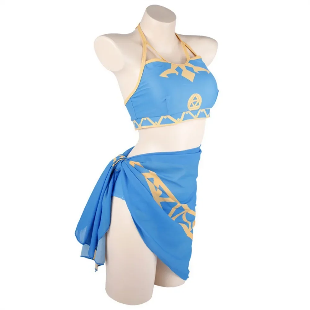 Game LOZ Princess Cosplay Costume Women Summer Blue Swimsuit 3 Pcs Set Wild Breath Princess Role Play Swimwear Halloween Party