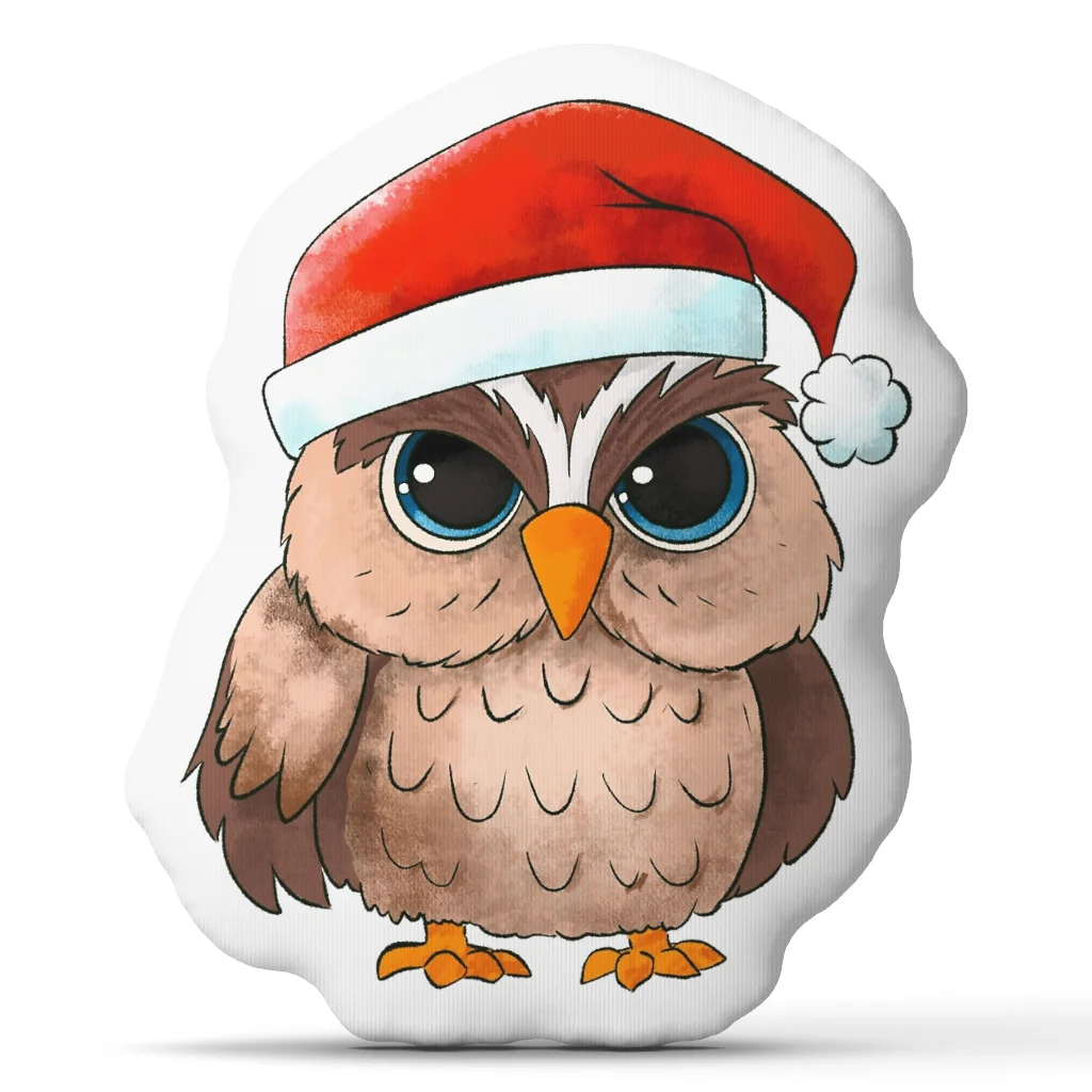 Grumpy Christmas Owl Plush Pillow Cute Santa Hat Stuffed Cushion Holiday Throw Pillow for Sofa Bedroom Decor Gift Winter Gift