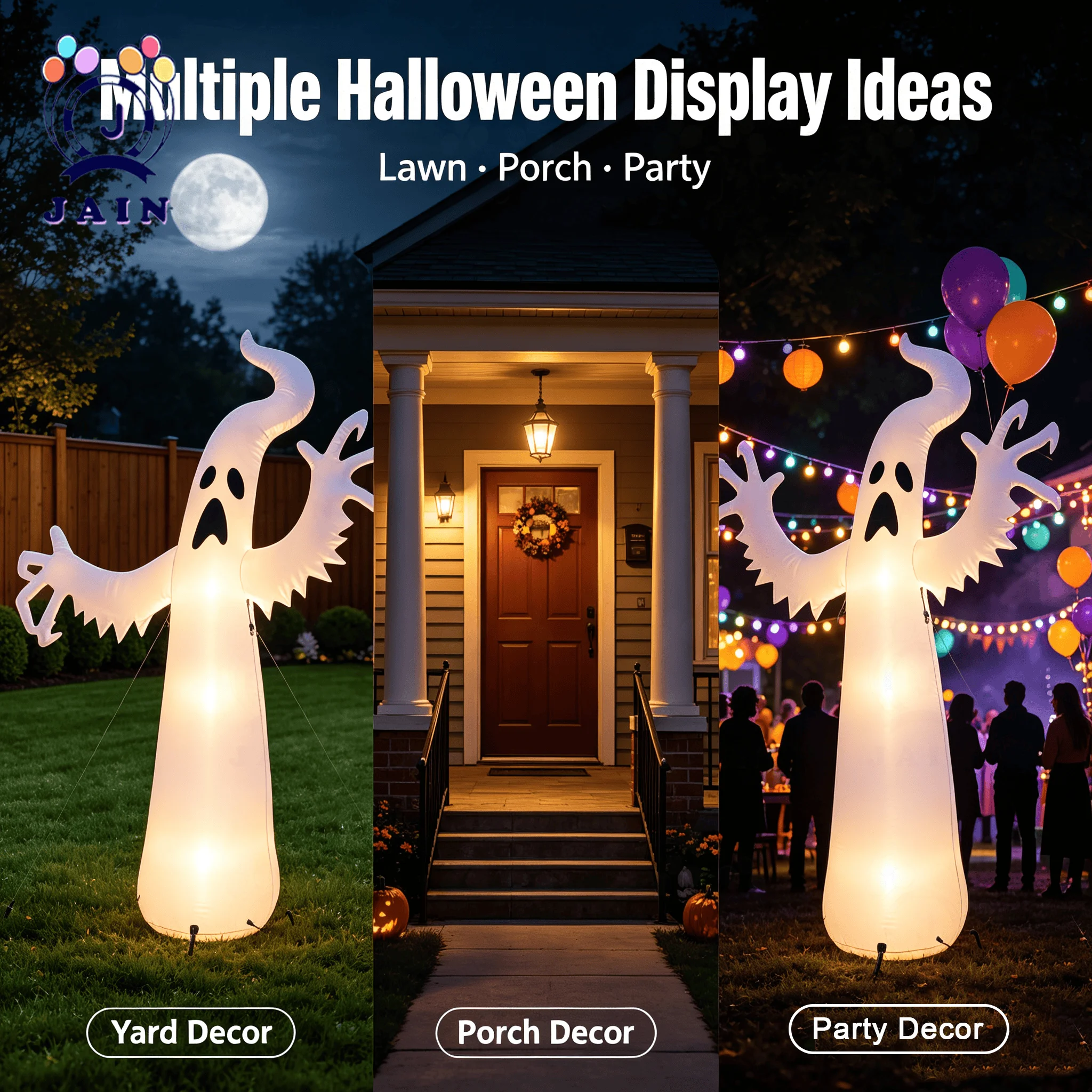 6FT Halloween Airblown Ghost Outdoor Decor Light Up Standing Scary Ghost With Built-in LEDs For Front Porch Lawn Garden Hal view 5