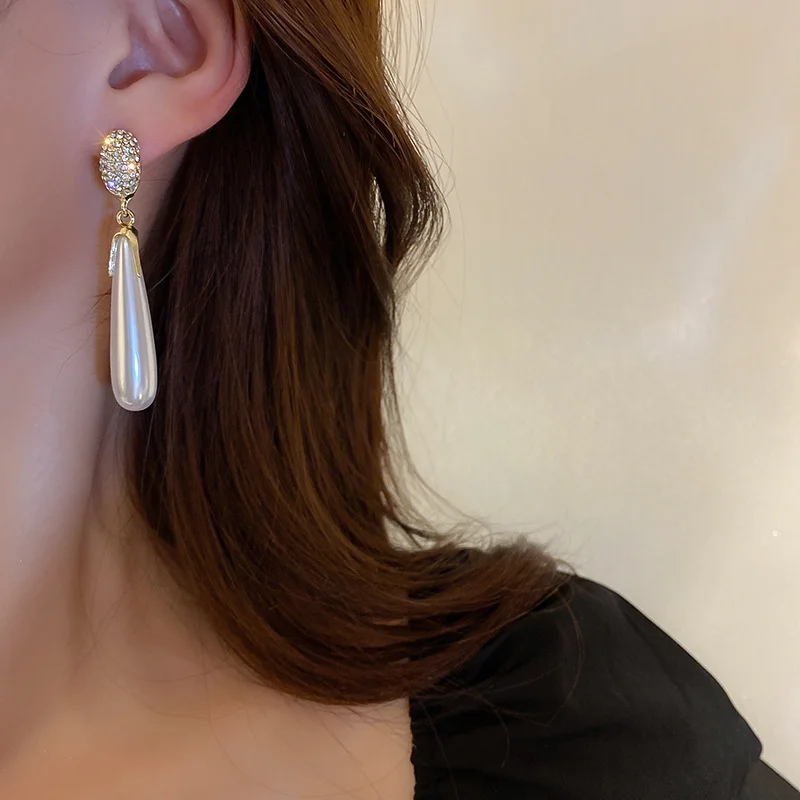 Vintage Simple Drop Earrings Long Water Drop Pearl Earrings for Women Girls Statement Jewelry Gifts