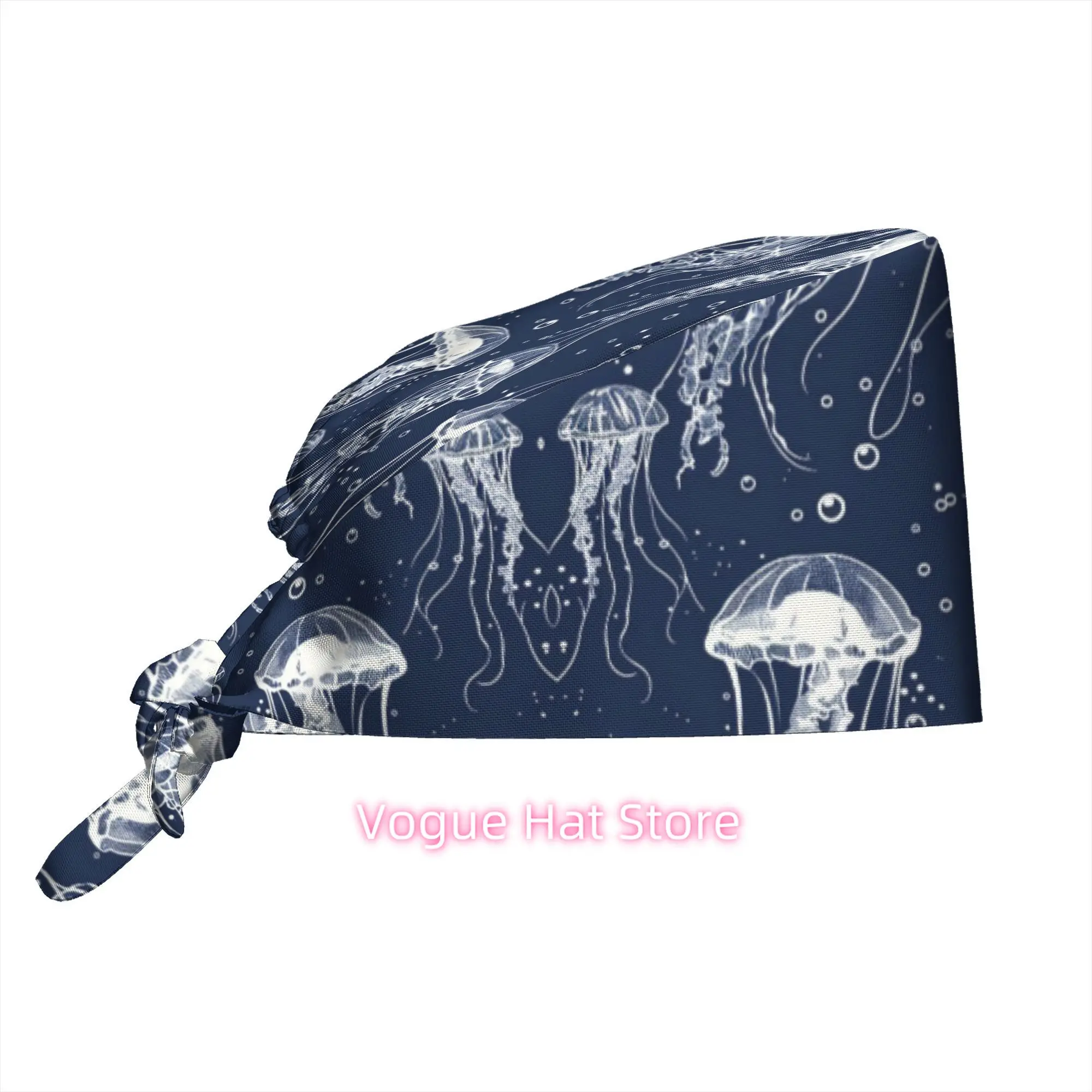 1pc Adjustable Reversible Unisex Work Cap - Navy & Multicolor Ocean Jellyfish Pattern, Foldable Portable Hat Suitable for Beach