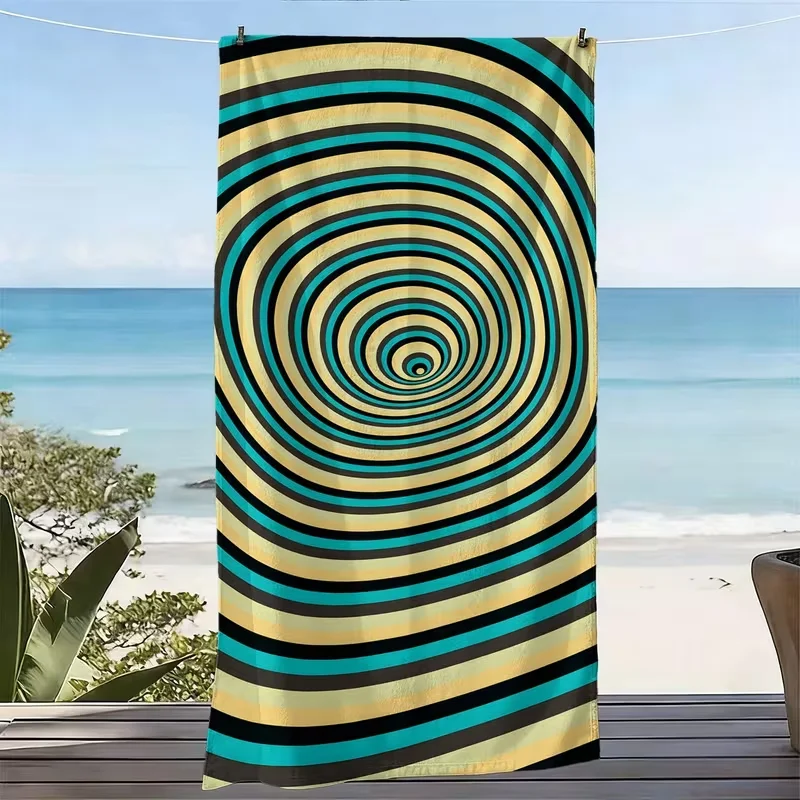 Retro Optical Illusion Beach Towel Geometric Spiral Print Quick Dry Sandproof Absorbent Towel for Beach Pool Travel Vacation