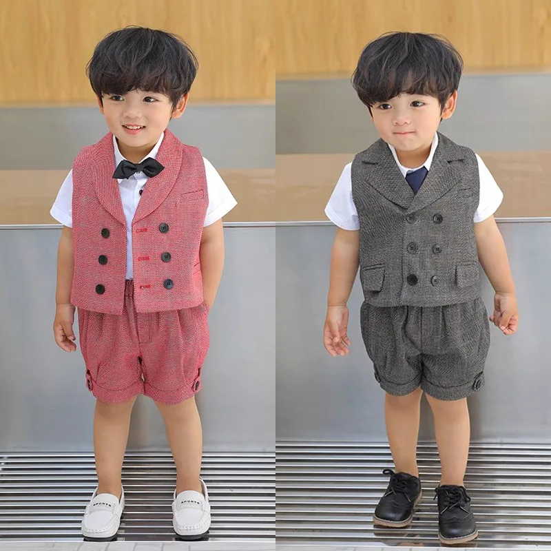 High Quality Bowtie Decorated Boys 3-piece vest Suit Set /Flower Boy Clothes/Children's Birthday Party Wear3353