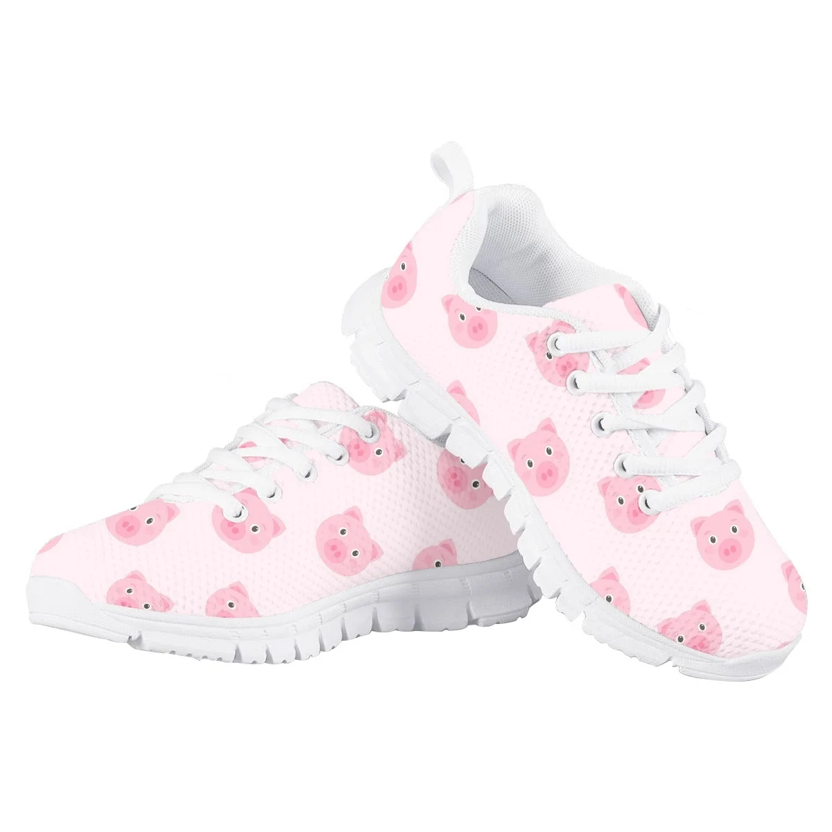 Kawaii różowe wzór świni sznurowane adidasy do biegania dla dzieci siatkowe trampki lekkie płaskie buty do biegania Zapatillas