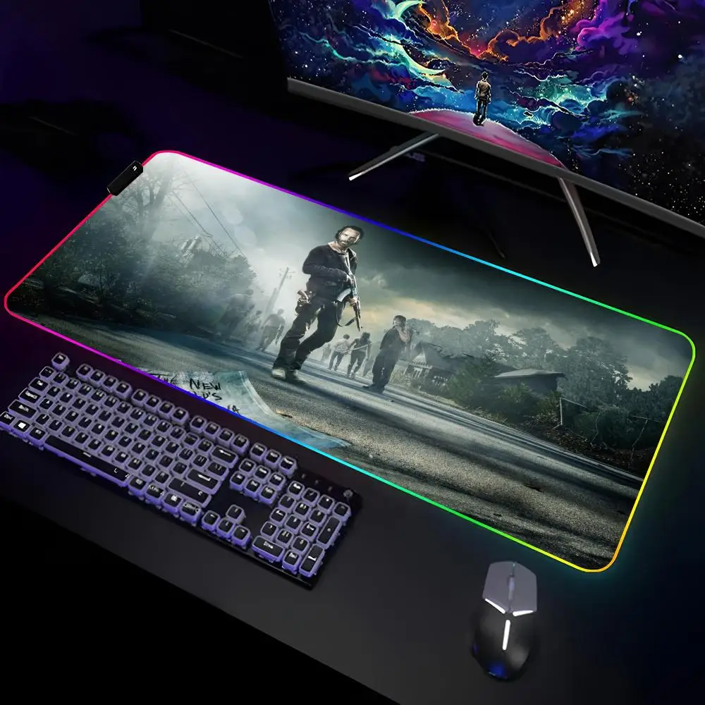 The Walking Dead Mouse Pad  Gamer RGB Deskmat Keyboard Mat Gaming Laptops LED Mousepad Desk Protector Anime Mause Mats