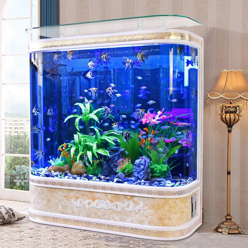 Top Filter Curved Corner Round Ultra White Fiberglass Fish Tank Of Aquaculture Intelligent goldfish tank factory