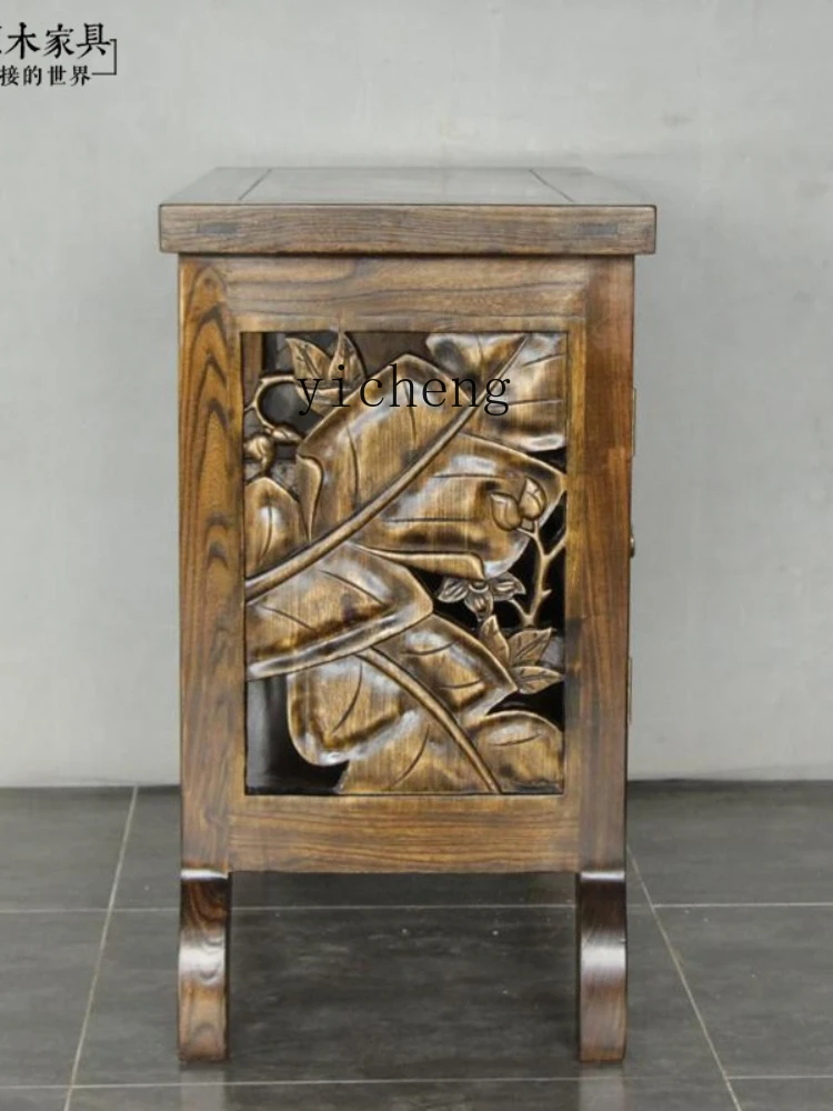 Yy Furniture Solid Wood Carved Bathroom Cabinet Elm Thai Wall Edge Curio Cabinet Entrance Cabinet