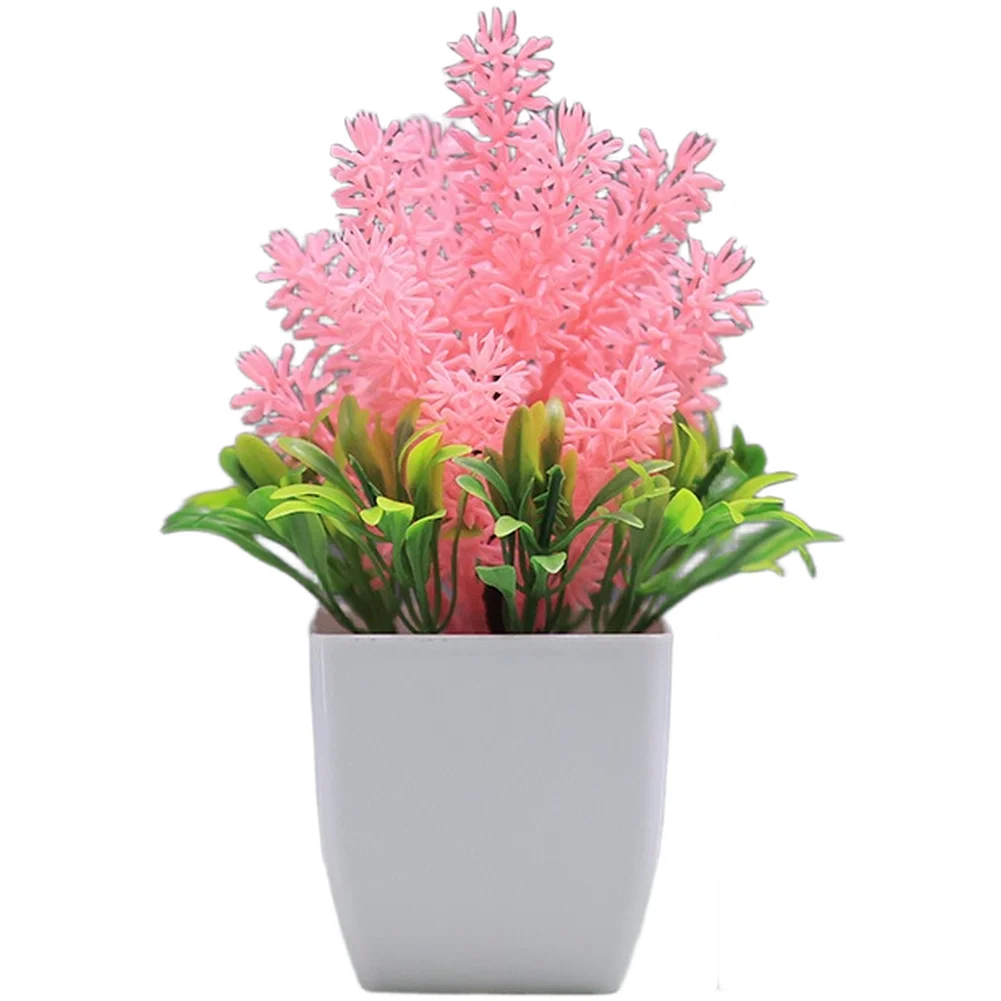 Plastic Artificial Lavender Bonsai in Pot for Home Office Living Room Decor Small Realistic Fake Green Plant 17x6.5cm