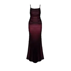 Sexy Luxury Woman Evening Dress Red Mesh Gothic Elegant Party Bodycon Dresses Maxi Dress Chic Female Night Club Outfits