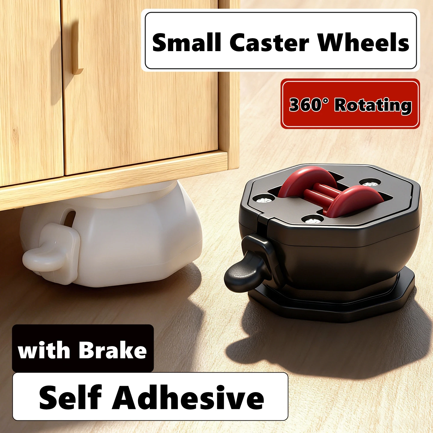Self Adhesive Caster Wheels 360° Rotating Caster Wheels with Brake ,Universal Pulley for Appliances Table Planters Furniture