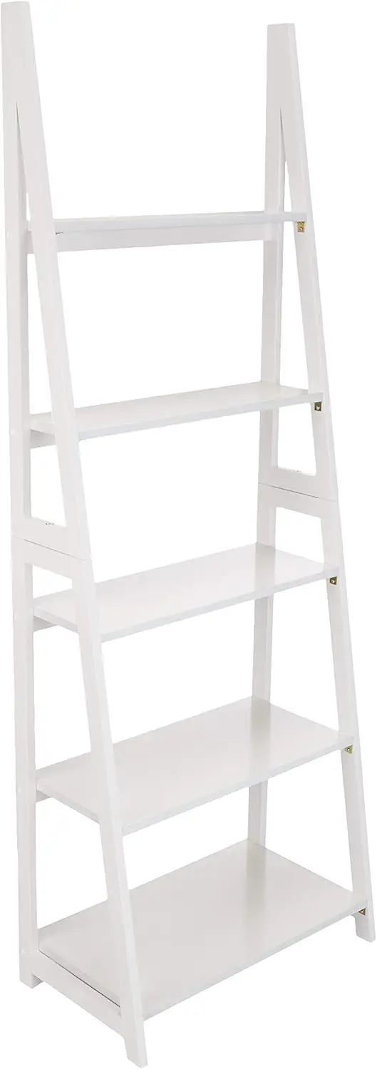 

Ladder Bookshelf Organizer, 5-Tier, Solid Rubberwood Frame, White Finish, 14 D x 24.8 W x 70.1 H in