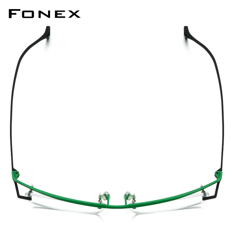 FONEX Pure Titanium Glasses Frame Men Brand Design Semi-Rimless Square Eyeglasses Japanese Ultralight Half-Rim Eyewear 85817