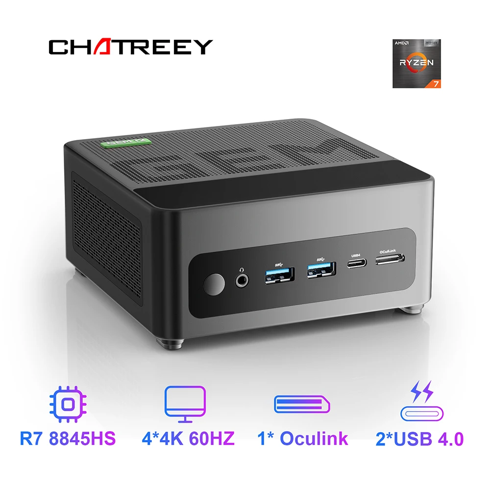 

Chatreey GEM Mini PC R7 8845HS 780M R9 6900HX 680M Gaming Desktop Computer with WiFi 6/Bluetooth 5.2/OCuiLink/HDMI/DP/USB 4.0