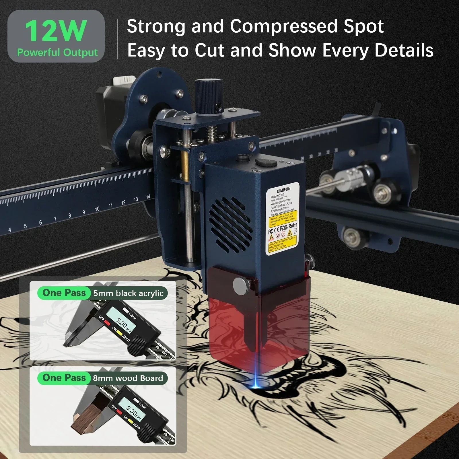 DIMIFUN DM6 B12 12W Laser Engraving Machine GRBL APP Offline Control 445±5nm Blue CNC Cutting Machine Wood Engraving Machine