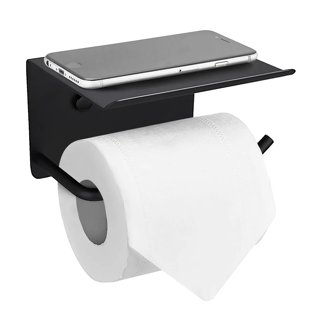 

Adhesive Toilet Paper Holder, No Drilling Stainless Steel Toilet Roll Holder, Stick on Wall for Bathroom and RV, Matte Black