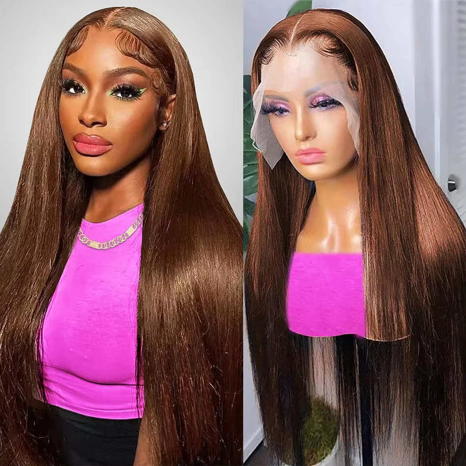 الشوكولاته براون مستقيم الدانتيل شعر مستعار أمامي شعر الإنسان 13x6 HD الدانتيل أمامي خصلات الشعر المستعار الإنسان 220% الكثافة الدانتيل شعر مستعار أمامي للنساء