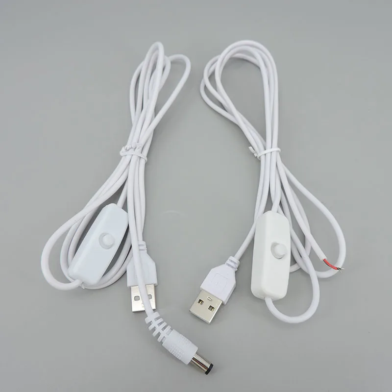 DC 2pin wire to usb or USB to DC 5V  Male 5.5x2.1mm Power Supply Wire 501 on/off button Switch Extension Cable for DIY Strip